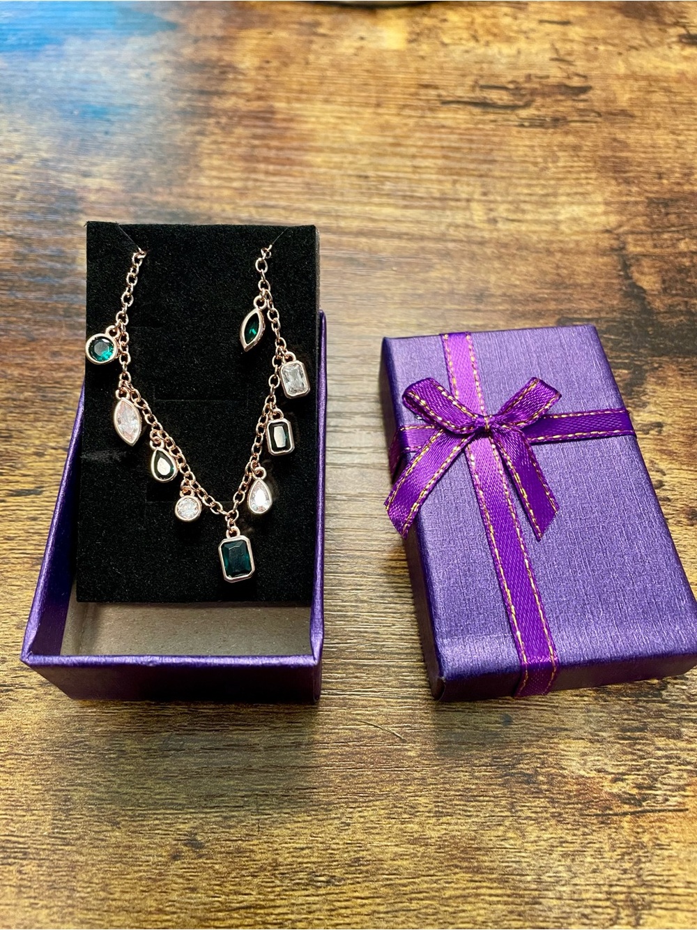 Bomb Party 2025 May Emerald and CZ Necklace on Rose Gold